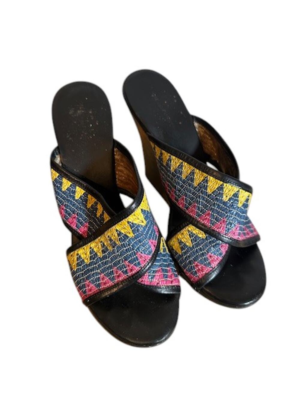 Diane Von Furstenberg Multi -Color Crisscross Wedges Women Sz 10